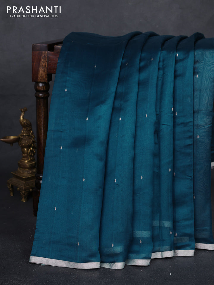 Peacock Blue Pure Organza Silk - Zari Weaving