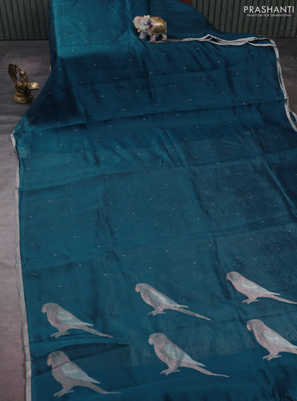 Peacock Blue Pure Organza Silk - Zari Weaving