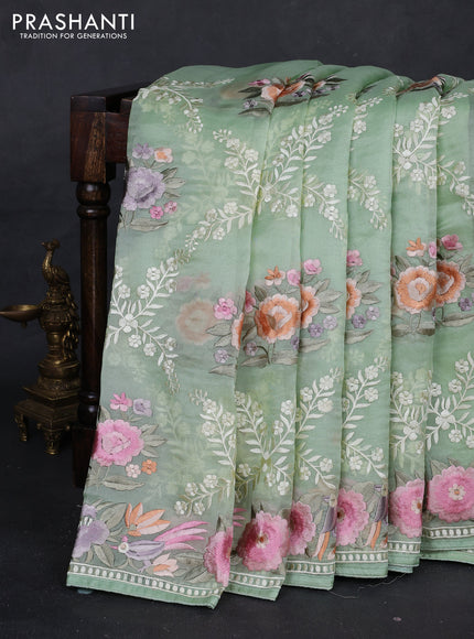 Pista Green Pure Organza Silk - Embroidery