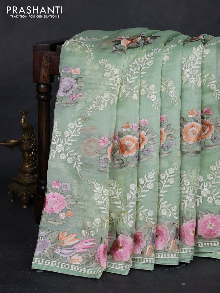 Pista Green Pure Organza Silk - Embroidery