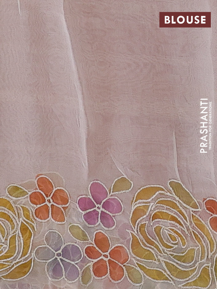 Rust & Beige Pure Organza Silk - Embroidery