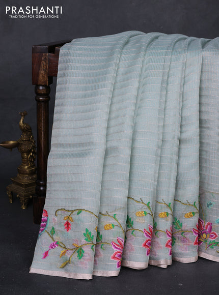 Pastel Blue Pure Organza Silk - Embroidery