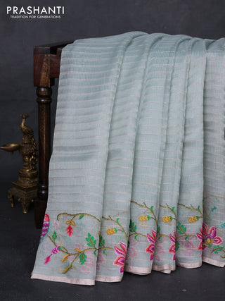Pastel Blue Pure Organza Silk - Embroidery