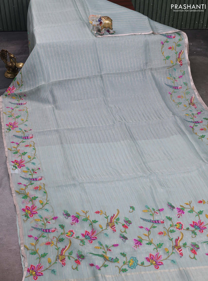 Pastel Blue Pure Organza Silk - Embroidery