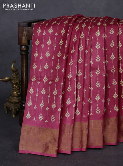 Red Pure Tussar Saree - Prints