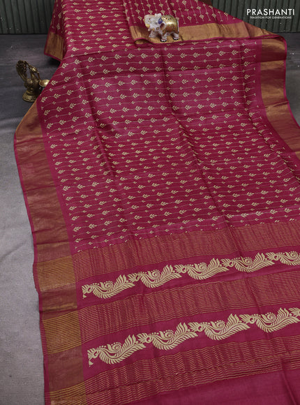 Red Pure Tussar Saree - Prints