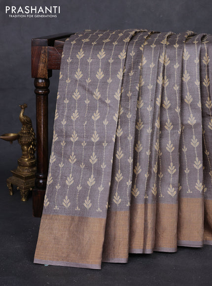 Grey Pure Tussar Saree - Prints