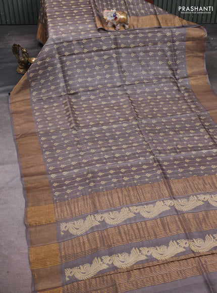 Grey Pure Tussar Saree - Prints