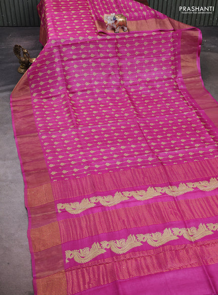 Pink Pure Tussar Saree - Prints