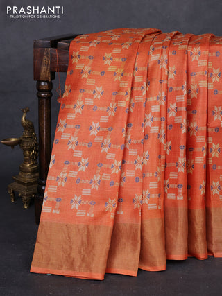 Orange Pure Tussar Saree - Prints