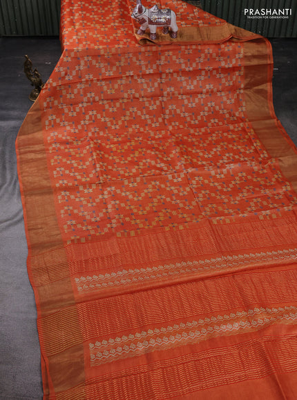 Orange Pure Tussar Saree - Prints
