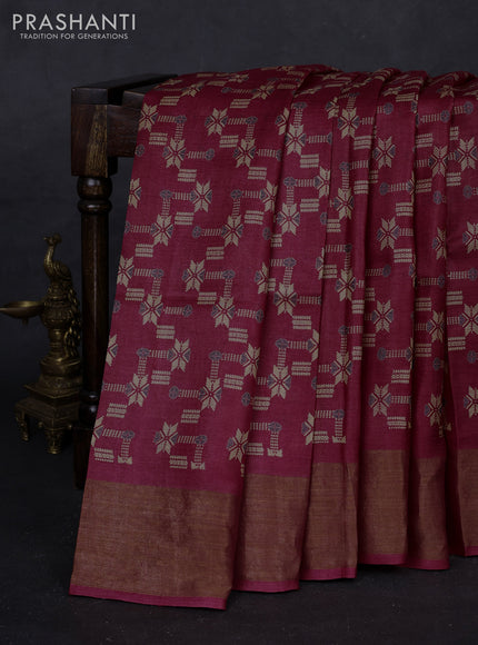 Red Pure Tussar Saree - Prints