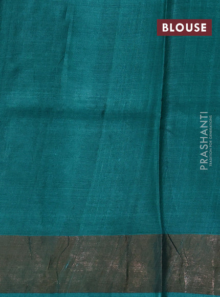 Navy Blue & Teal Green Pure Tussar Saree - Kalamkari Prints