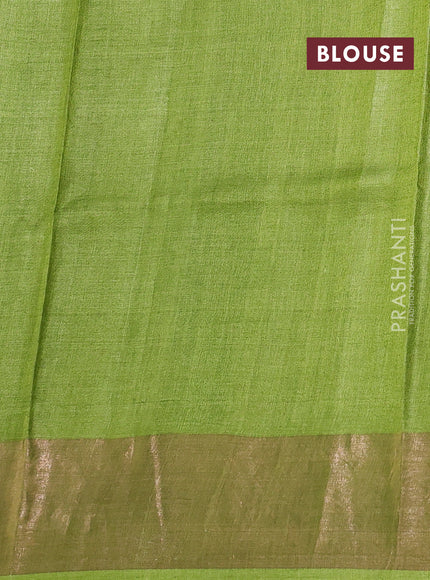 Green & Lime Green Pure Tussar Saree - Kalamkari Prints