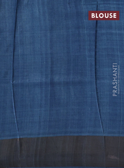 Black & Blue Pure Tussar Saree - Kalamkari Prints