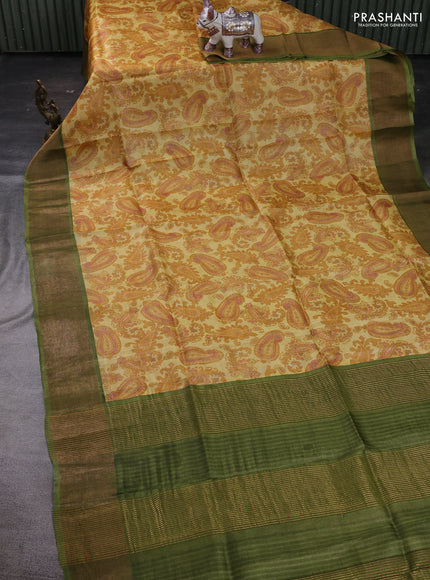 Mustard  & Relaichi Green Pure Tussar Saree - Kalamkari Prints