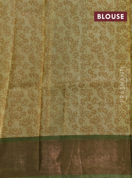 Mustard  & Relaichi Green Pure Tussar Saree - Kalamkari Prints