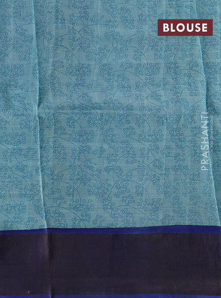 Teal Blue & Royal Blue Pure Tussar Saree - Kalamkari Prints