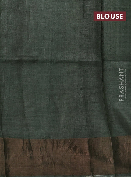 Brown & Green Pure Tussar Saree - Ajrakh Prints