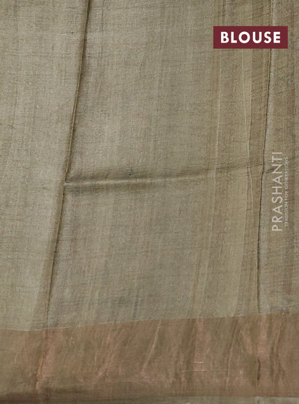 Grey & Elaichi Green Pure Tussar Saree - Ajrakh Prints