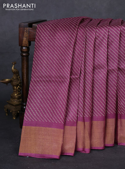 Wine Pure Tussar Saree - Polka Dots Prints