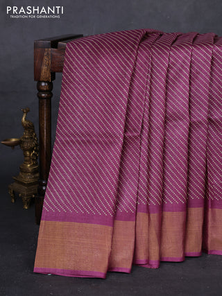 Wine Pure Tussar Saree - Polka Dots Prints