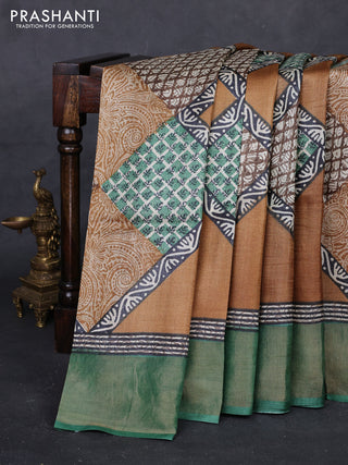 Brown & Green Pure Tussar Saree - Prints