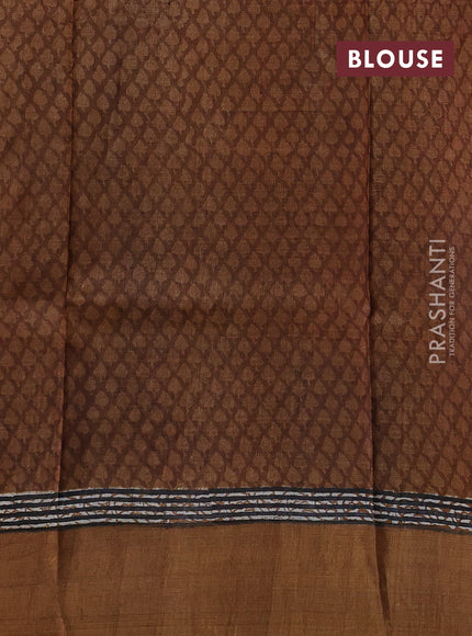 Grey & Mustard Yellow Pure Tussar Saree - Prints