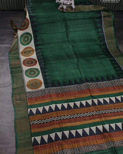 Green & Beige Pure Tussar Saree - Geometric Prints Prints