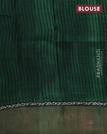 Green & Beige Pure Tussar Saree - Geometric Prints Prints