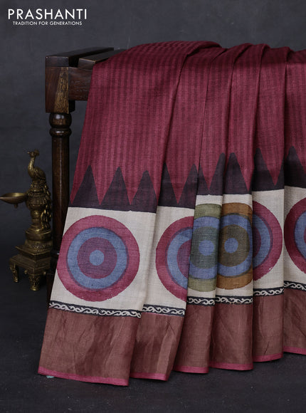 Maroon & Beige Pure Tussar Saree - Geometric Prints Prints