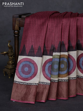 Maroon & Beige Pure Tussar Saree - Geometric Prints Prints
