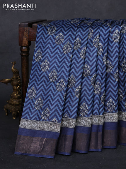 Blue Pure Tussar Saree - Zigzag Prints