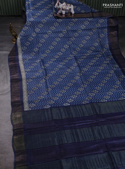 Blue Pure Tussar Saree - Zigzag Prints