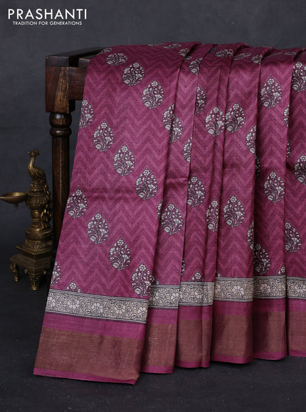 Wine Pure Tussar Saree - Zigzag Prints
