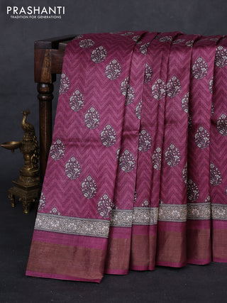 Wine Pure Tussar Saree - Zigzag Prints