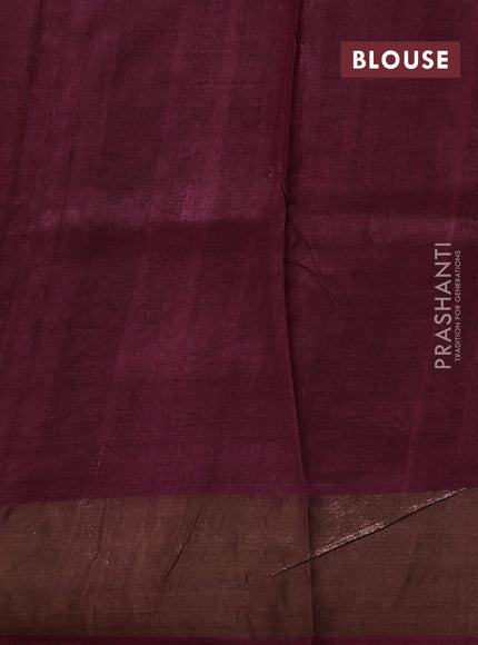 Navy Blue & Wine Pure Tussar Saree - Kalamkari Prints