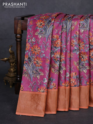Pink & Orange Pure Tussar Saree - Kalamkari Prints