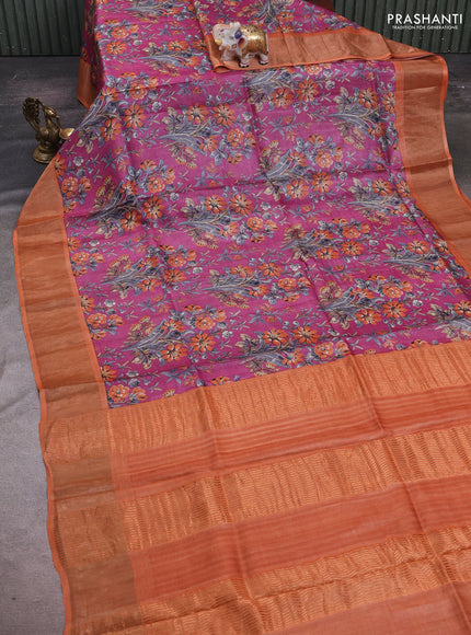 Pink & Orange Pure Tussar Saree - Kalamkari Prints