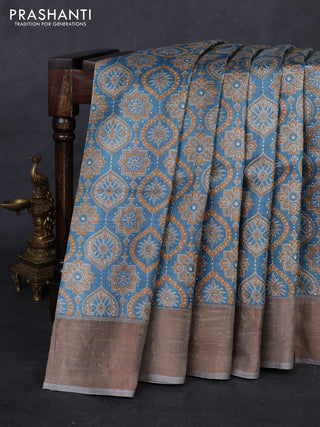 Grey Pure Tussar Saree - Ajrakh Prints