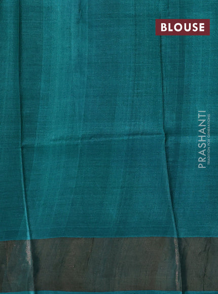 Wine & Teal Blue Pure Tussar Saree - Pichwai Prints
