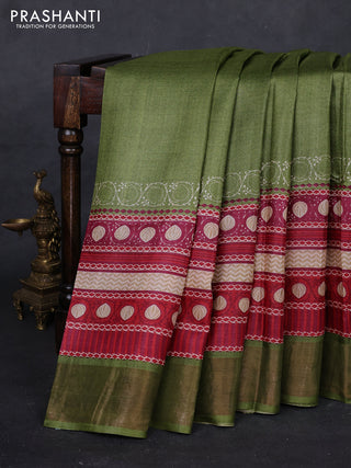 Green & Red Pure Tussar Saree - Prints
