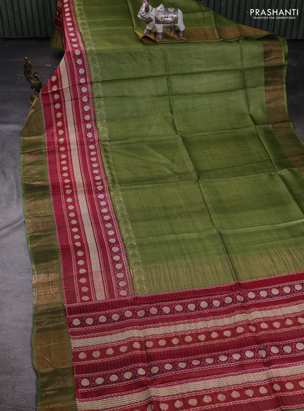 Green & Red Pure Tussar Saree - Prints