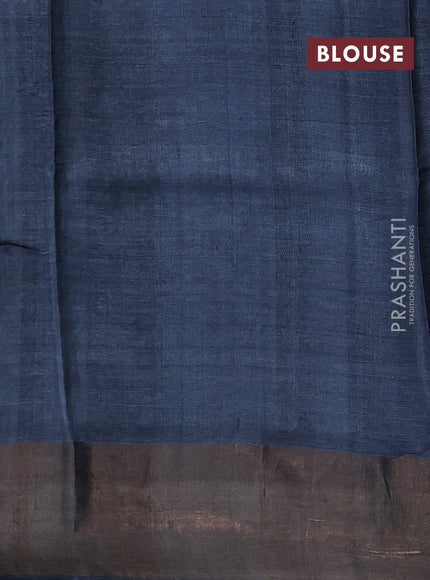Black & Grey Pure Tussar Saree - Ajrakh Prints