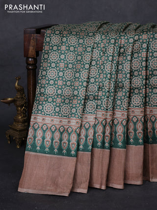 Green & Brown Pure Tussar Saree - Ajrakh Prints