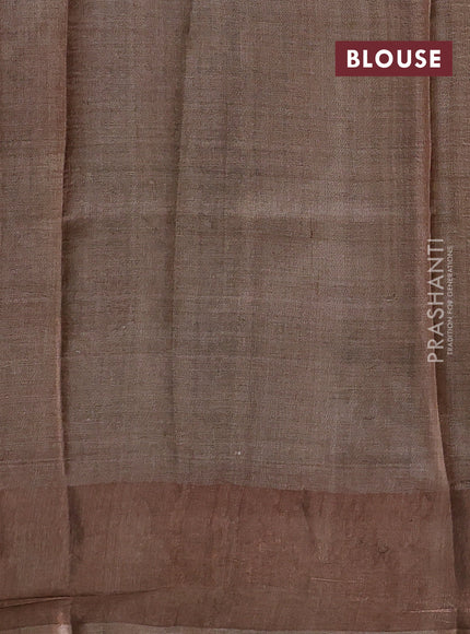 Green & Brown Pure Tussar Saree - Ajrakh Prints