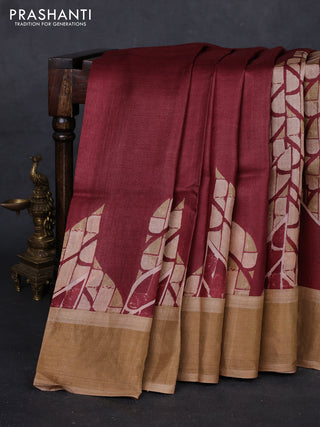 Maroon & Mustard Yellow Pure Tussar Saree - Prints