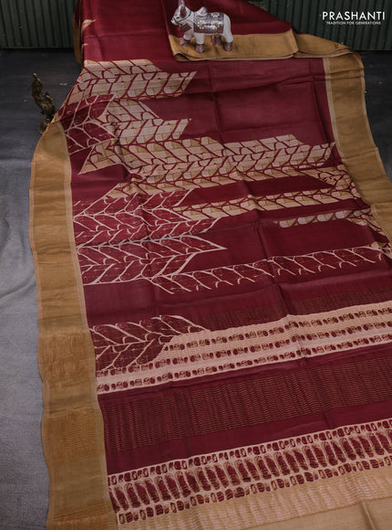 Maroon & Mustard Yellow Pure Tussar Saree - Prints