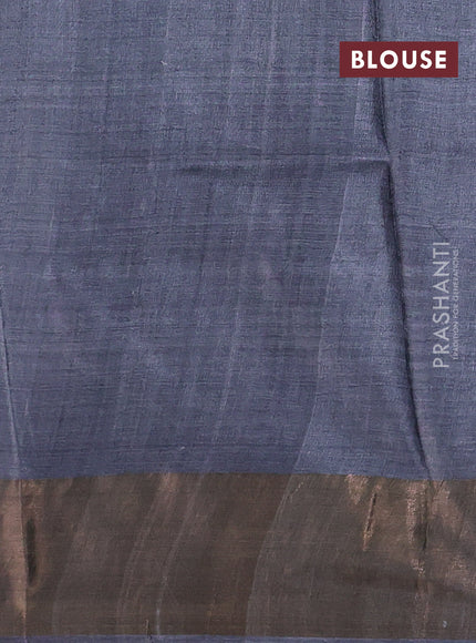 Black & Grey Pure Tussar Saree - Prints