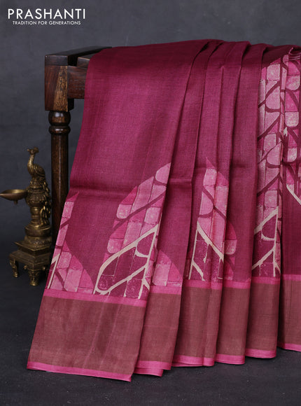 Maroon & Pink Pure Tussar Saree - Prints